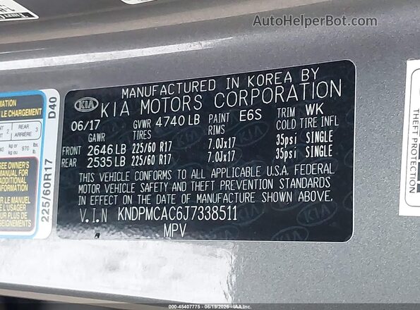 KNDPMCAC6J7338511 2018 KIA SPORTAGE Серый Вид подкапотного пространства