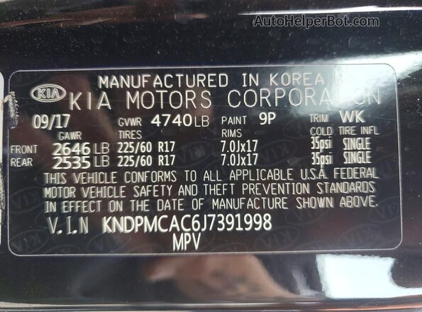KNDPMCAC6J7391998 2018 KIA SPORTAGE Black VIN sticker view