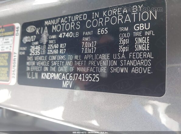 KNDPMCAC6J7419525 2018 KIA SPORTAGE Gray Շարժիչի բաժամունքի տեսք
