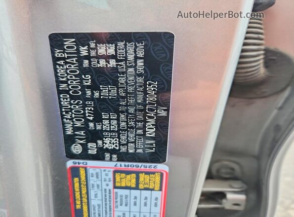 KNDPMCAC7L7804952 2020 KIA SPORTAGE Gray 