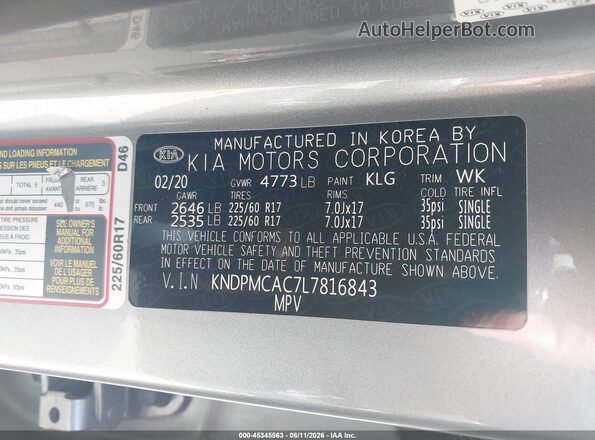 KNDPMCAC7L7816843 2020 KIA SPORTAGE Silver Вид підкапотного простору