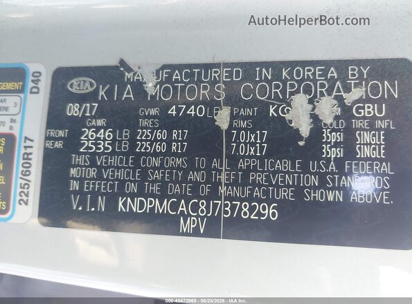 KNDPMCAC8J7378296 2018 KIA SPORTAGE Silver Вид підкапотного простору