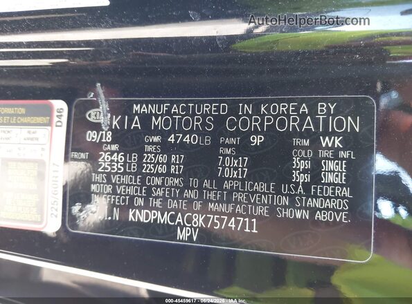 KNDPMCAC8K7574711 2019 KIA SPORTAGE Black Շարժիչի բաժամունքի տեսք
