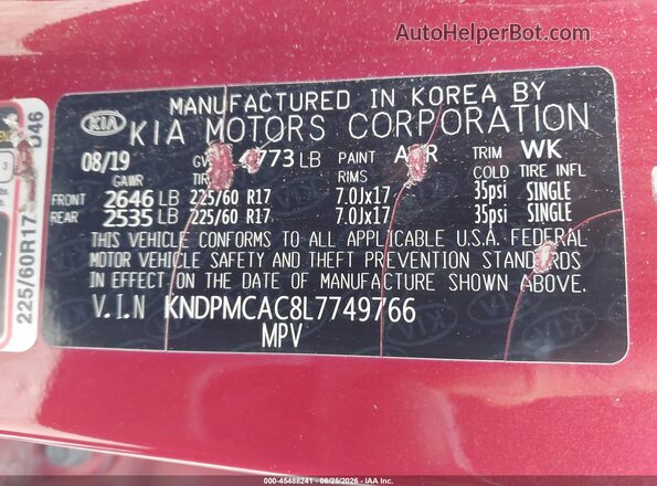 KNDPMCAC8L7749766 2020 KIA SPORTAGE Red Widok komory silnika