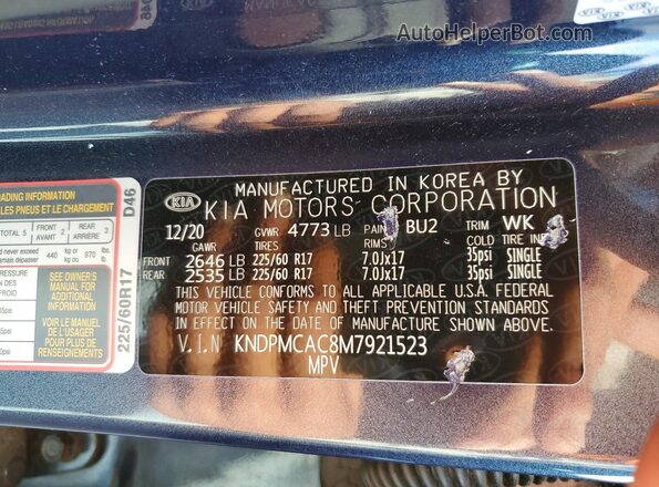 KNDPMCAC8M7921523 2021 KIA SPORTAGE Blue 