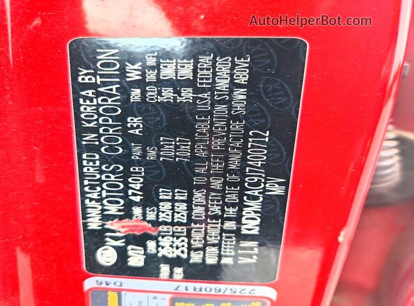 KNDPMCAC9J7400712 2018 KIA SPORTAGE Red Vista de la etiqueta del VIN