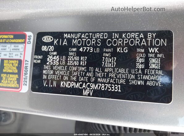 KNDPMCAC9M7875331 2021 KIA SPORTAGE Серый Вид подкапотного пространства