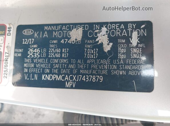KNDPMCACXJ7437879 2018 KIA SPORTAGE Silver Շարժիչի բաժամունքի տեսք