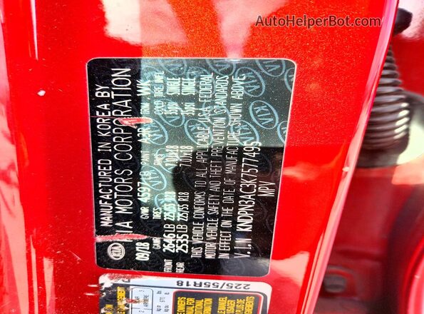 KNDPN3AC3K7577495 2019 KIA SPORTAGE Red VIN sticker view