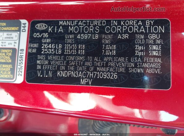 KNDPN3AC7H7109326 2017 KIA SPORTAGE Red ძრავის განყოფილების ხედი