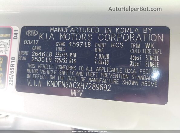 KNDPN3ACXH7289692 2017 KIA SPORTAGE Silver Շարժիչի բաժամունքի տեսք