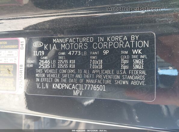 KNDPNCAC1L7776501 2020 KIA SPORTAGE Black Շարժիչի բաժամունքի տեսք
