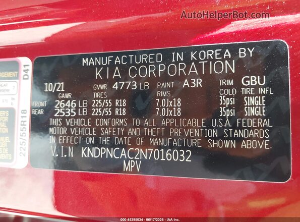 KNDPNCAC2N7016032 2022 KIA SPORTAGE Red Widok komory silnika
