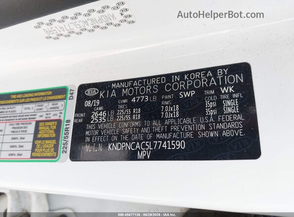 KNDPNCAC5L7741590 2020 KIA SPORTAGE Белый Вид подкапотного пространства