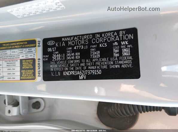 KNDPR3A62J7379150 2018 KIA SPORTAGE Gray ძრავის განყოფილების ხედი