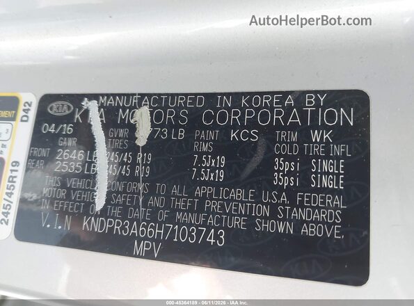 KNDPR3A66H7103743 2017 KIA SPORTAGE Silver Engine compartment view