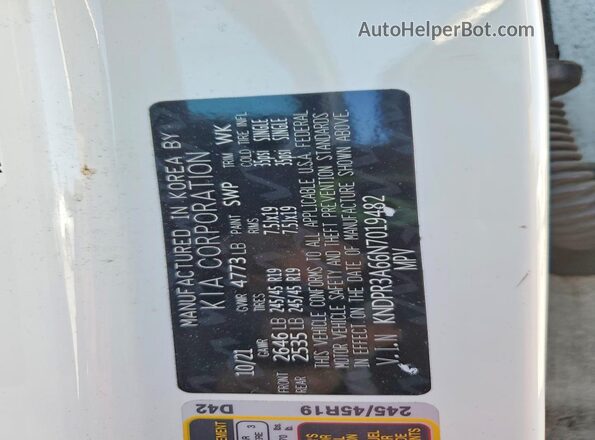 KNDPR3A66N7019482 2022 KIA SPORTAGE White 