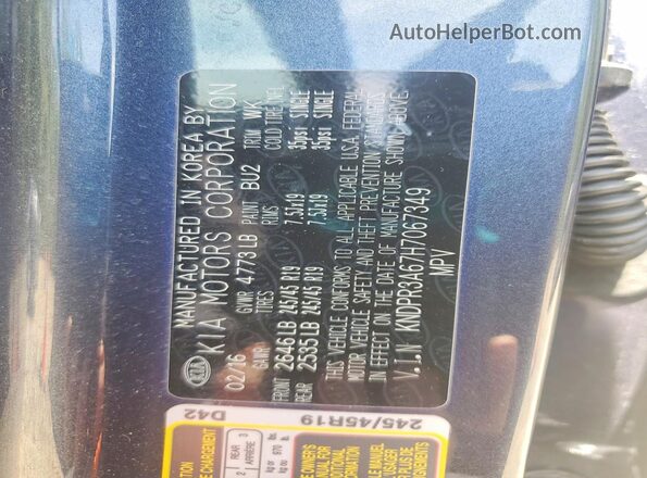 KNDPR3A67H7067349 2017 KIA SPORTAGE Blue Вид наклейки з VIN-кодом