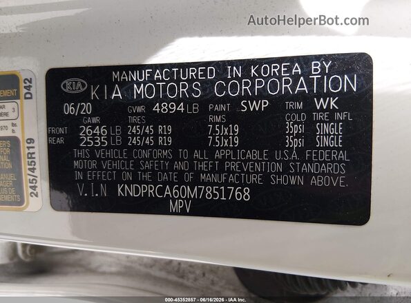 KNDPRCA60M7851768 2021 KIA SPORTAGE White Vista del compartimento del motor