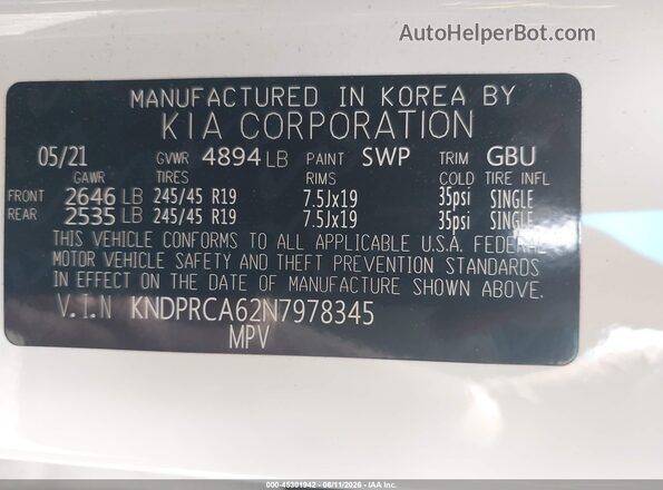 KNDPRCA62N7978345 2022 KIA SPORTAGE White ძრავის განყოფილების ხედი