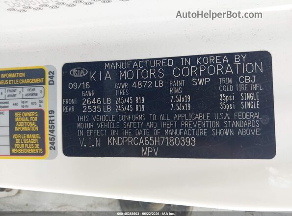 KNDPRCA65H7180393 2017 KIA SPORTAGE White Շարժիչի բաժամունքի տեսք