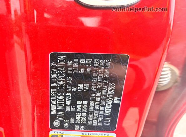 KNDPRCA65H7182838 2017 KIA SPORTAGE Red Widok wnętrza 360 stopni
