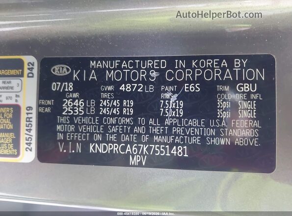 KNDPRCA67K7551481 2019 KIA SPORTAGE Silver Вид підкапотного простору