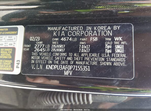 KNDPU3AF0P7155351 2023 KIA SPORTAGE Black Շարժիչի բաժամունքի տեսք