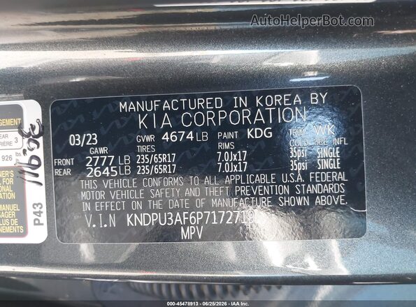 KNDPU3AF6P7172719 2023 KIA SPORTAGE Gray ძრავის განყოფილების ხედი
