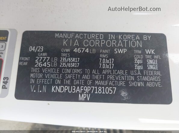 KNDPU3AF9P7181057 2023 KIA SPORTAGE Белый Вид подкапотного пространства