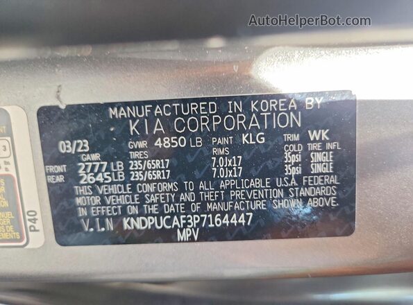 KNDPUCAF3P7164447 2023 KIA SPORTAGE Gray VIN sticker view