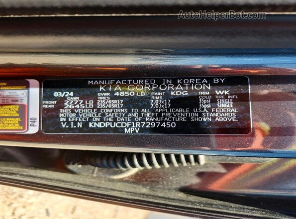 KNDPUCDF1R7297450 2024 KIA SPORTAGE Серый Вид наклейки с VIN-кодом
