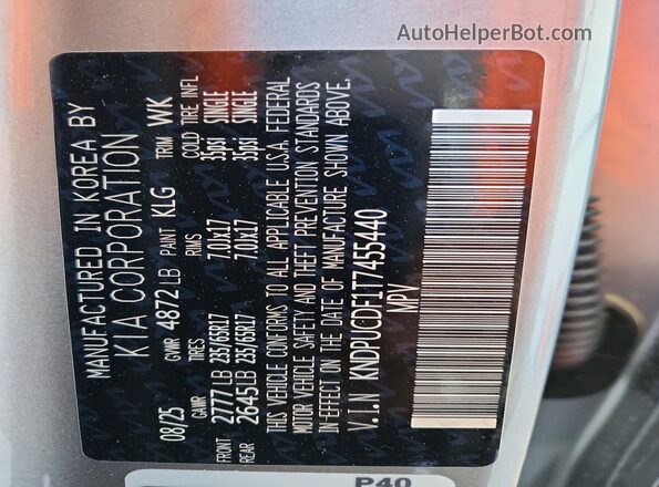 KNDPUCDF1T7455440 2026 KIA SPORTAGE Silver Vista de la etiqueta del VIN