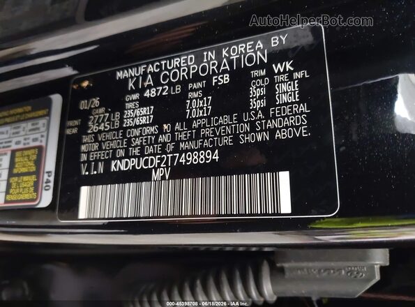 KNDPUCDF2T7498894 2026 KIA SPORTAGE Black ძრავის განყოფილების ხედი