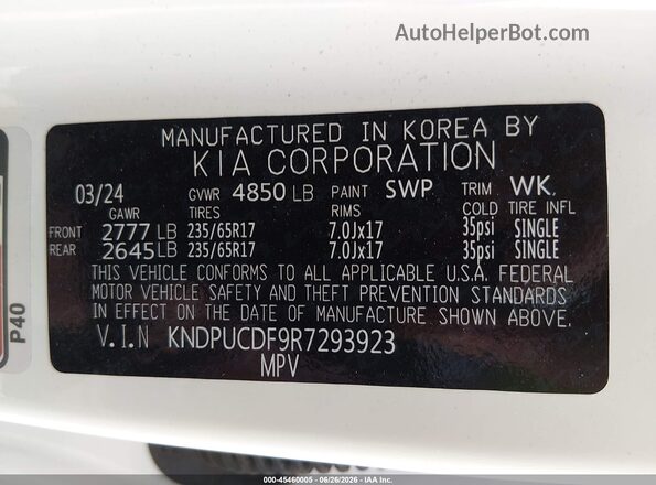 KNDPUCDF9R7293923 2024 KIA SPORTAGE White Widok komory silnika