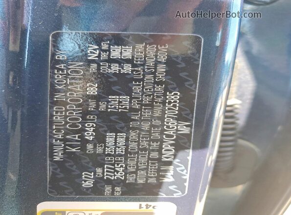 KNDPVCAG6P7025385 2023 KIA SPORTAGE Blue Vista de la etiqueta del VIN