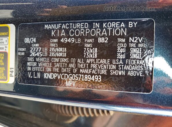 KNDPVCDG0S7189493 2025 KIA SPORTAGE Blue Widok naklejki z numerem VIN