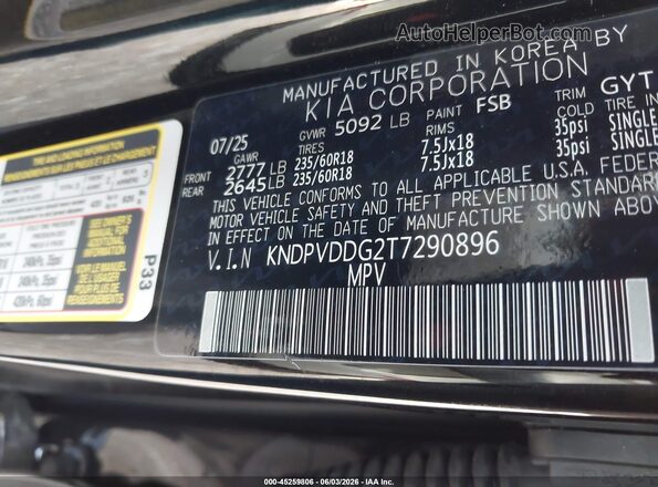 KNDPVDDG2T7290896 2026 KIA SPORTAGE HYBRID Black Вид підкапотного простору