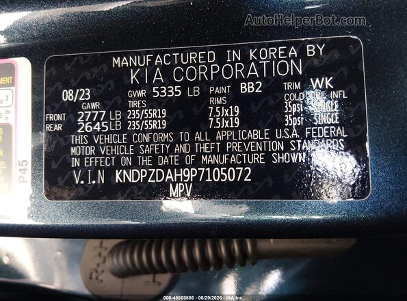 KNDPZDAH9P7105072 2023 KIA SPORTAGE PLUG-IN HYBRID Blue Vista del compartimento del motor