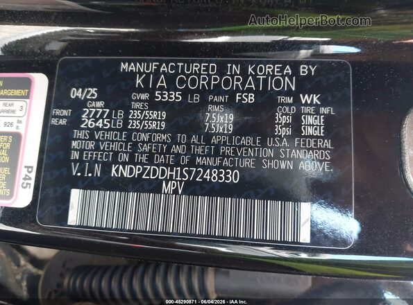 KNDPZDDH1S7248330 2025 KIA SPORTAGE PLUG-IN HYBRID Black Engine compartment view