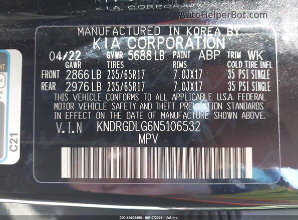 KNDRGDLG6N5106532 2022 KIA SORENTO HYBRID Черный Вид подкапотного пространства