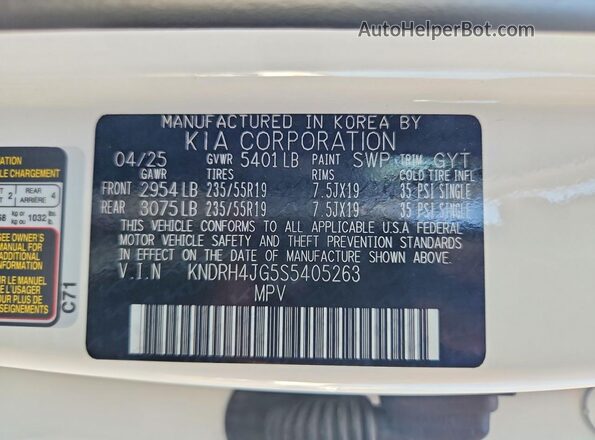 KNDRH4JG5S5405263 2025 KIA SORENTO White Vista interior de 360 grados