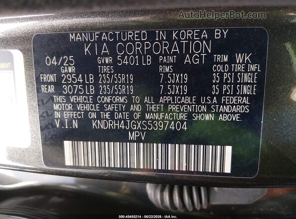 KNDRH4JGXS5397404 2025 KIA SORENTO HYBRID Gray ძრავის განყოფილების ხედი