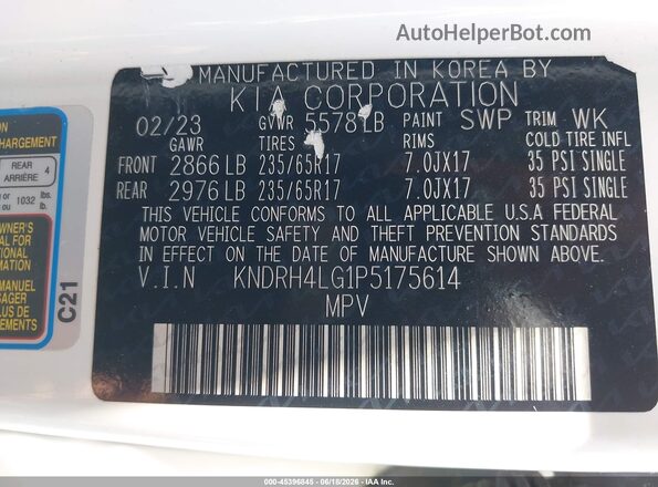 KNDRH4LG1P5175614 2023 KIA SORENTO HYBRID Белый Вид подкапотного пространства