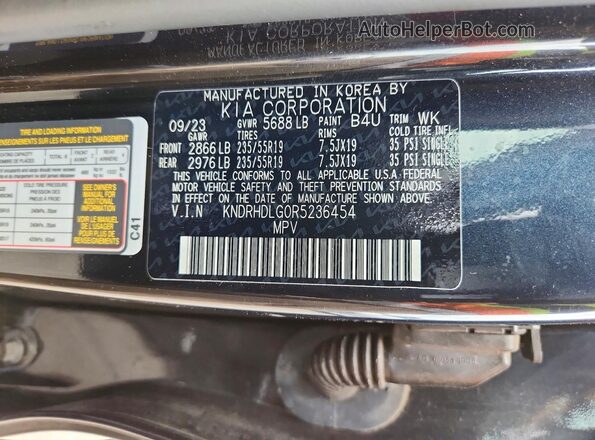 KNDRHDLG0R5236454 2024 KIA SORENTO Blue VIN կոդի պիտակի տեսք