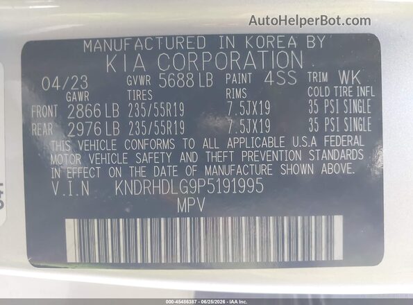 KNDRHDLG9P5191995 2023 KIA SORENTO HYBRID Silver Engine compartment view