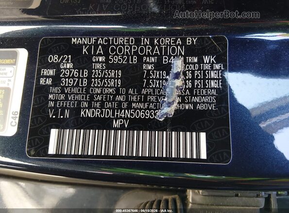 KNDRJDLH4N5069331 2022 KIA SORENTO PLUG-IN HYBRID Dark Blue Engine compartment view