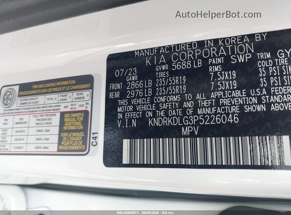 KNDRKDLG3P5226046 2023 KIA SORENTO HYBRID White ძრავის განყოფილების ხედი