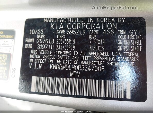 KNDRMDLH0R5247006 2024 KIA SORENTO PLUG-IN HYBRID Silver 