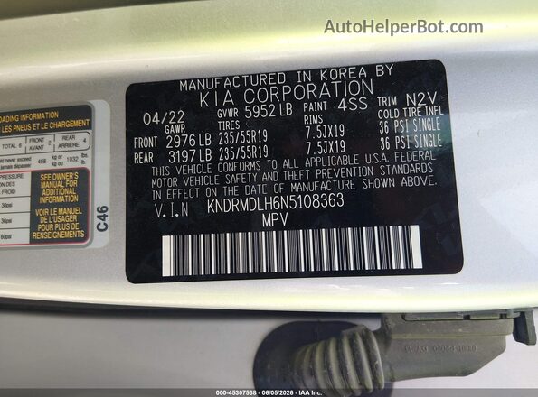 KNDRMDLH6N5108363 2022 KIA SORENTO PLUG-IN HYBRID Silver ძრავის განყოფილების ხედი